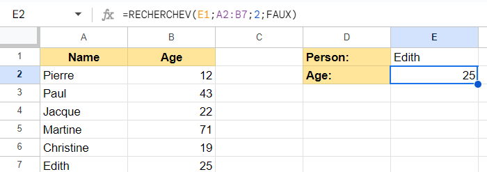 VLOOKUP au sein d'une même feuille Google Sheets